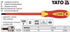 Отвертка изолированная YATO Польша шлиц SL3.5x100 мм VDE 1000V YT-28174