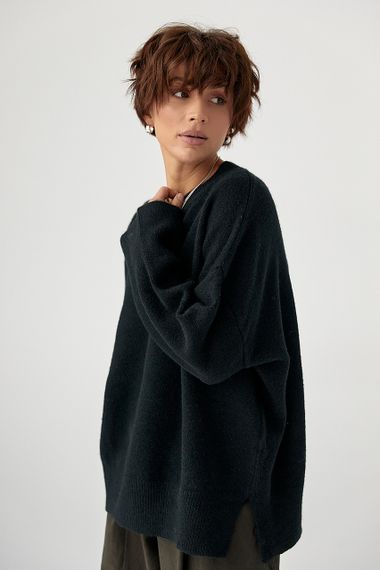 В'язана кофта оверсайз із розрізами - чорний цвет, ONE SIZE (є розміри) | Зображення 4