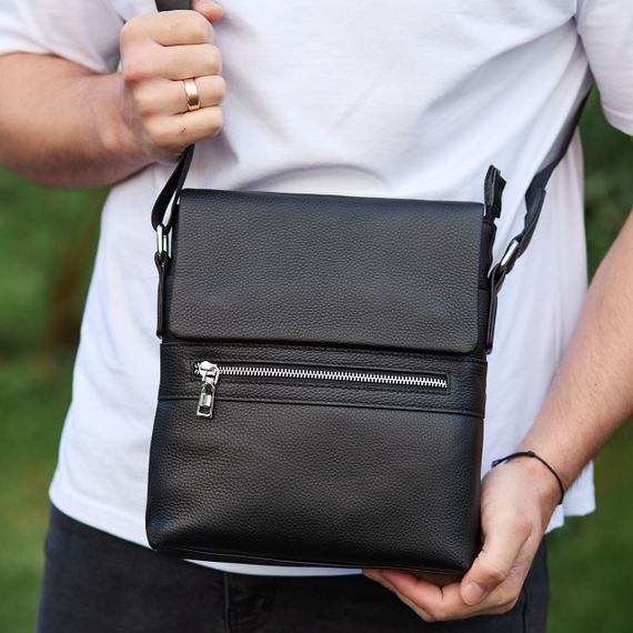 Чоловічий класичний месенджер через плече шкіряний чорний Tiding Bag 80471 | Зображення 1