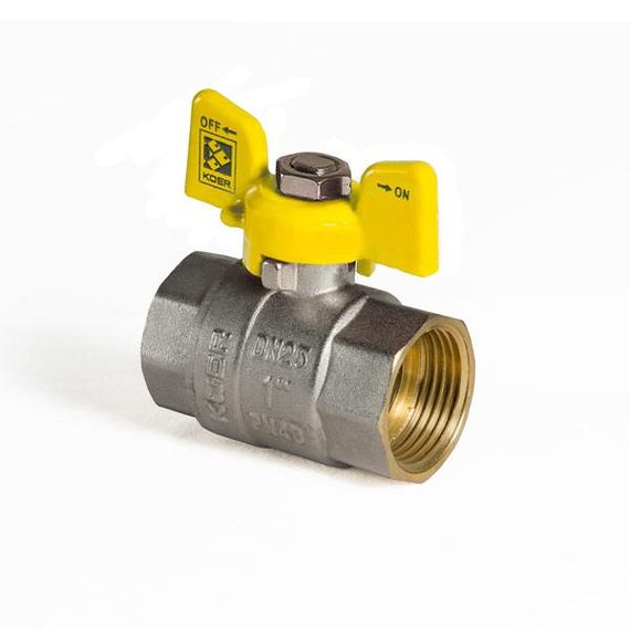 Кран кульовий KOER KR.217.G - 1" FF ГГМ YELLOW, ручка "метелик" жовта (KR0093) | Зображення 1