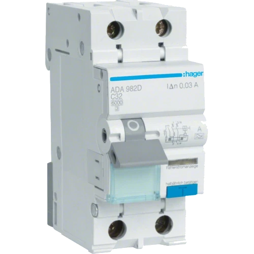 Hager ADA982D Дифавтомат 1P+N, 6kA, C-32A, 30mA, A - Модульне обладнання