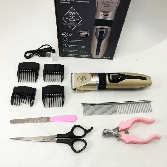 Машинка для стрижки собак и кошек триммер машинки для груминга RAF R.436 набор для стрижки животных OX-55 | Зображення 3