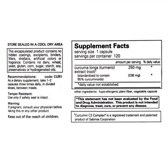 Куркума Pure Encapsulations Curcumin 250 mg 60 Caps PE-00091 | Зображення 1