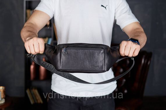 Сумка-бананка для телефона 11х25х8, стильный слинг из натуральной гладкой кожи TD-31848 черный | Зображення 1