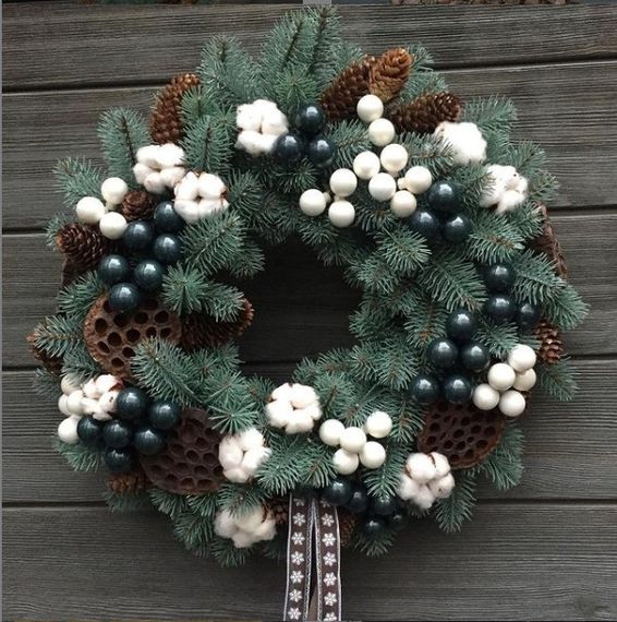 Венок новогодний рождественский Premium из литой хвои d-55 см голубой | Зображення 6