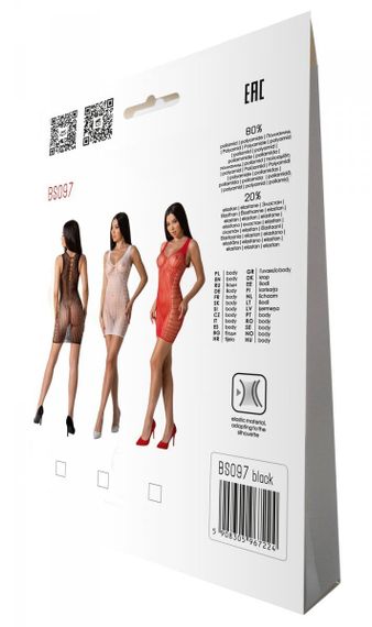 Мини-платье с вертикальным узором Passion BS097 One Size, black, плетение по бокам | Зображення 6