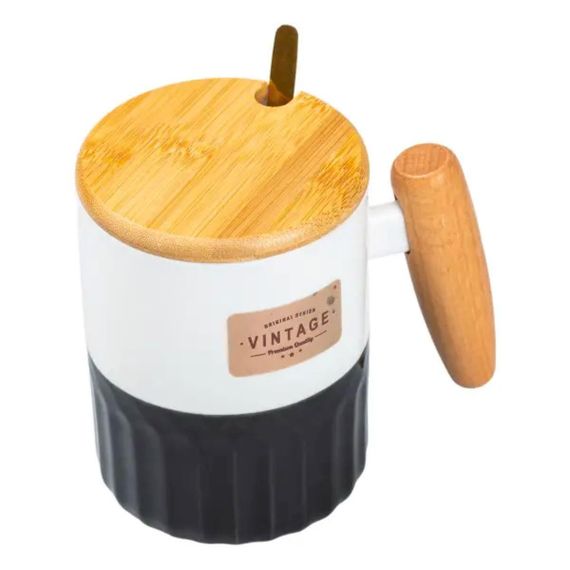 Чашка фарфоровая с бамбуковой крышкой и ручкой 400 мл Черная HP7204B | Зображення 3