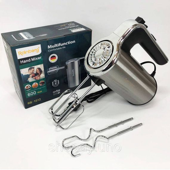 Миксер ручной электрический Rainberg RB-1012 600W Нержавейка, ручной миксер для кухни, мощный миксер | Зображення 4