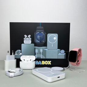 Комплект Megabox 6в1 - Watch 9 / Air Pro 2 / Battary Pack / MagSafe / 20W Type-С / Кабель 3х / Ремінець (Рожевий) UA