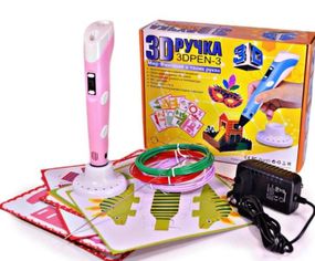 3D-ручка 3D Pen з Еко Пластиком PLA, Трафаретами та LCD екраном Рожева
