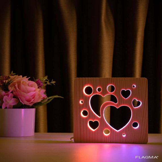 Светильник ночник ArtEco Light из дерева LED "Сердечки" с пультом и регулировкой цвета... | Зображення 4