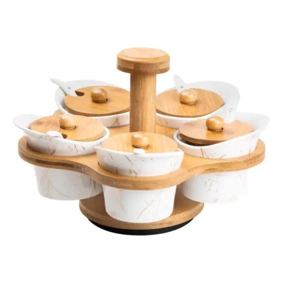 Набір для сипучих продуктів 5 банок по 120 на бамбуковій підставці білий HP1225