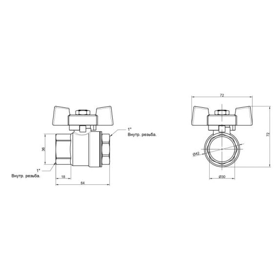 Кран кульовий Thermo Alliance Standart 1" ВР для води (метелик) SD602NW25PN40 | Зображення 1