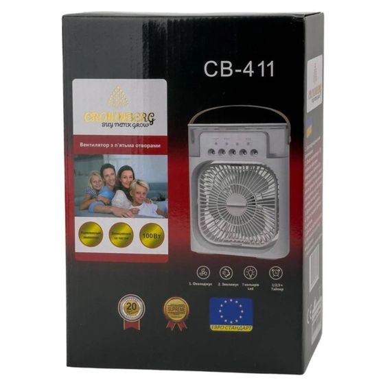 Вентилятор-кондиціонер Crownberg CB-411 зволожувач повітря 3 режими роботи 3D-обертання таймер підсвітка 100 Вт Білий | Зображення 4