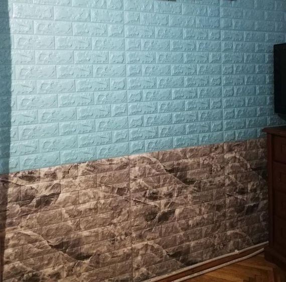 3D панель 70*77*0,7 см декоративная самоклеящая Обои под кирпич Самоклейка 3Д Бирюзовый | Зображення 3