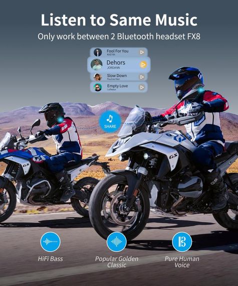 Мотогарнітура FODSPORTS FX8 з Bluetooth, шумозаглушенням, підтримка до 8 учасників, інтерком для мотоциклів до 1000м | Зображення 2