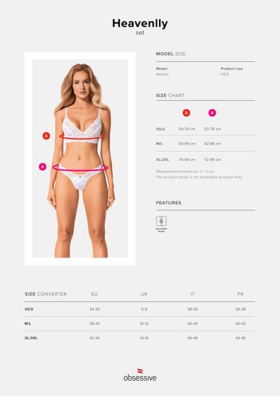 Еротичний комплект Obsessive Heavenlly 2-pcs set XS/S, бюстгальтер і танга sexstyle | Зображення 4