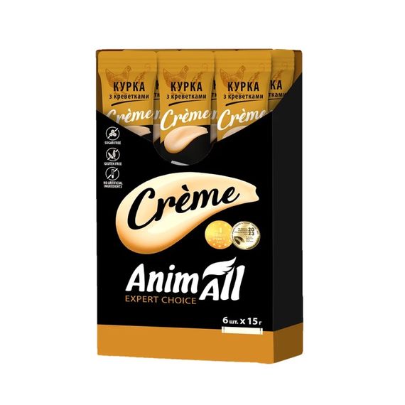 Рідкі ласощі для котів з куркою та креветками AnimAll Сreme Chicken Shrimps, 6 шт х 15 гр