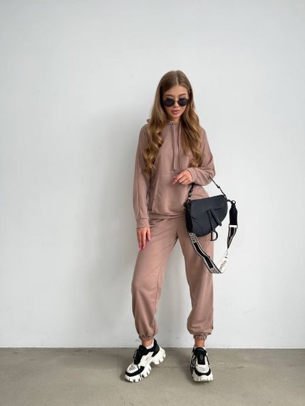 Женский спортивный костюм худи и джоггеры демисезонный двунитка BF536 размер 42/44, цвет капучино | Зображення 1
