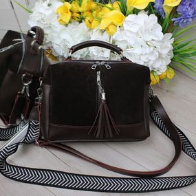 Маленька сумка-цукрова через плече крос-боді натуральна замша Темно-коричнева