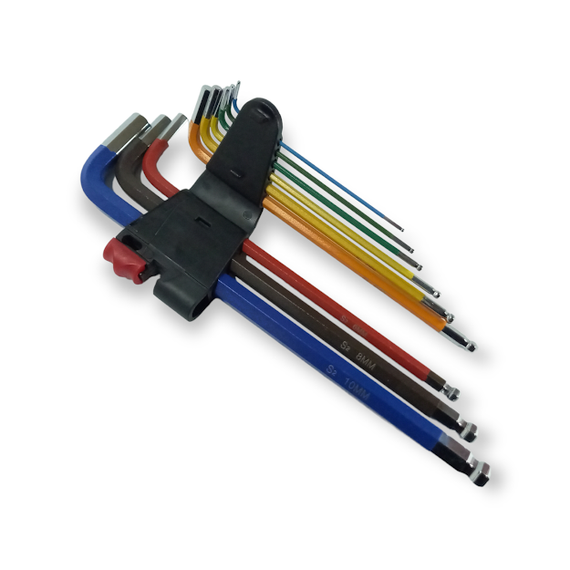 Набір Г-подібних ключів HEX екстра-довгих кольорових шароподібних 9 од., S2, 1,5-10 мм HAISSER (арт.48116)