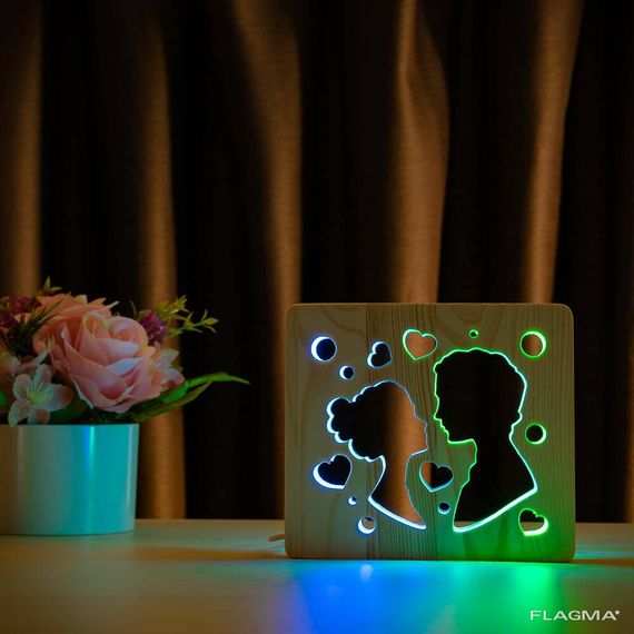 Светильник ночник ArtEco Light из дерева LED "Поцелуй" с пультом и регулировкой цвета... | Зображення 9