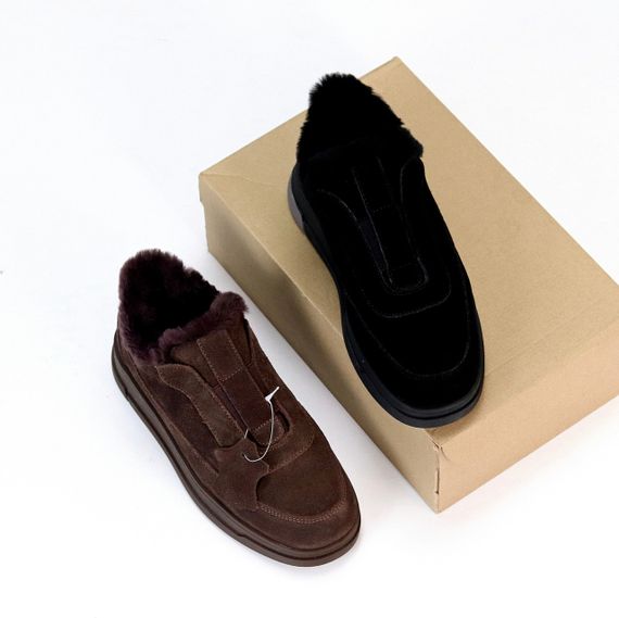 Стильные низкие черные зимние ботинки натуральная замша | Зображення 9