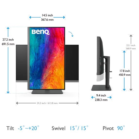TFT 27" BenQ PD2706U, 4K UHD, IPS, 99% sRGB, HDR10, HDMI, DP, USB-C, USB-hub, HAS, колонки | Зображення 8