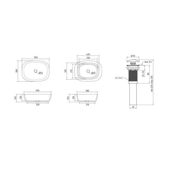 Раковина накладна Qtap Cardinal 500х380х140 мм, Stone grey, прямокутна, з донним клапаном QTCAR188SG49824 | Зображення 1
