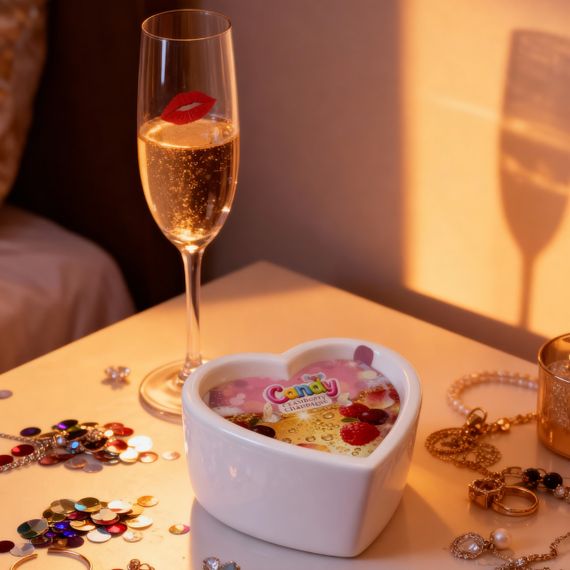 Масажна свічка з ароматом шампанського з журавлиною Candy Cranberry Champagne у формі серця, 70 мл Sex Aura | Зображення 6