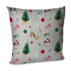 Подушка диванная с бархата Зайчата, елки, игрушки 45x45 см (45BP_23NY008)
