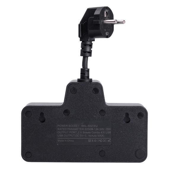 Мережевий фільтр на 2 євро розетки з 2 USB та 2 Type-C чорний HP-5-18 | Зображення 3