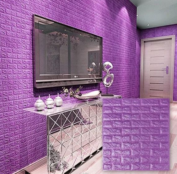 3D панель самоклеящая 70*77*0,7 см Обои под декоративный кирпич Фиолетовый Самоклейка 3Д | Зображення 2