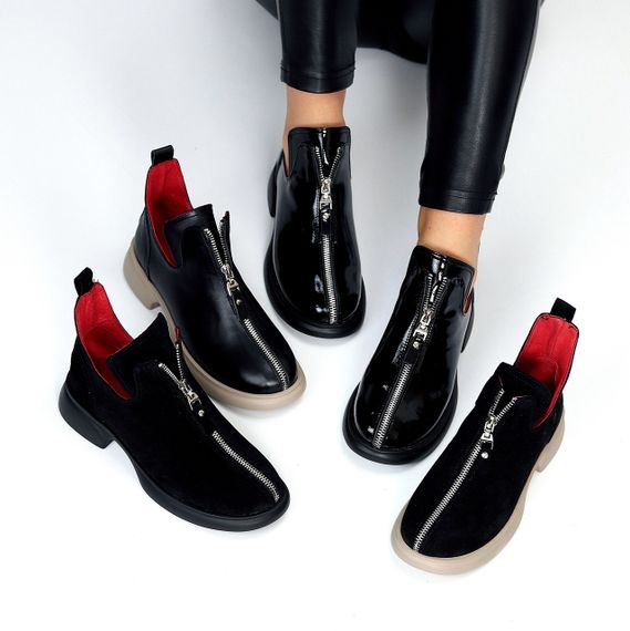 Дизайнерские черные замшевые туфли на молнии, натуральная замша на бежевой подошве | Зображення 9