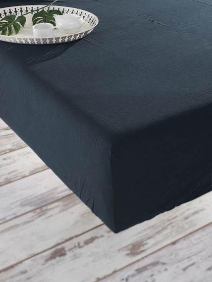 Простирадло на гумці SoundSleep Stonewash Adriatic dark blue темно-синє 160х200 см