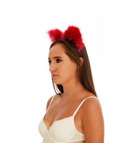 Хутряні вушка кішки з бантиком, Темно-червоні з чорним OKOVA sexstyle | Зображення 1