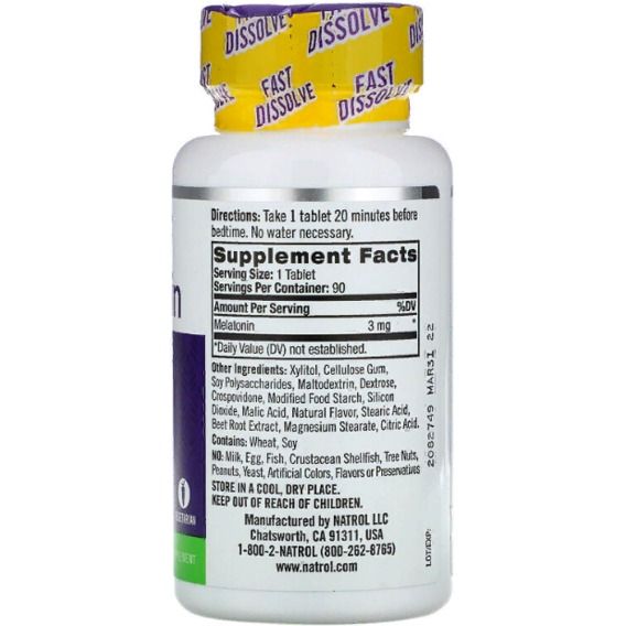 Мелатонін для сну Natrol Melatonin Fast Dissolve 3 mg 90 Tabs Strawberry Flavor NTL-06076 | Зображення 1