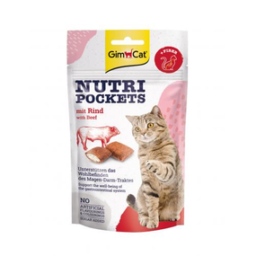 Витаминные лакомства GimCat Nutri Pockets для котов, Говядина+Солод (Мальт) 60 г