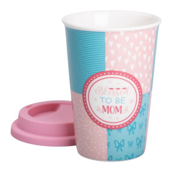 Склянка керамічна 420 (мл) із силіконовою кришкою Blessed to be mom | Зображення 1