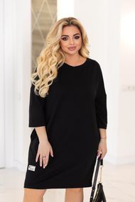 Женское трикотажное платье приталенное с рукавом три четверти цвет черный размер 46/48  GF9035