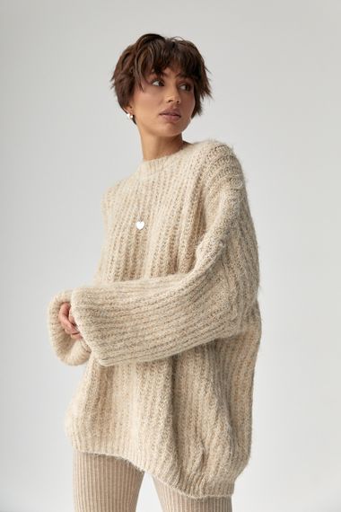 Тепла жіноча кофта з рукавами-ліхтариками - бежевий цвет, ONE SIZE (є розміри)