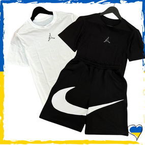 Комплект шорти Nike Big Swoosh + футболка Jordan біла та чорна. XS S M L XL XXL ( 2 футболки)
