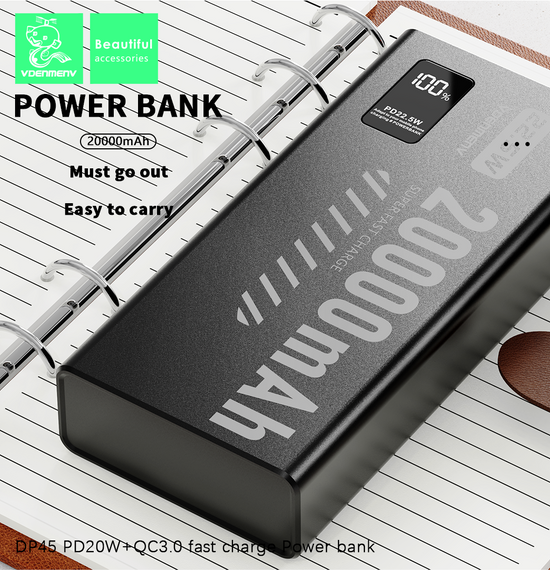Павербанк DENMEN DP45 20000 мАг 22.5W Fast Charge з LED дисплеєм, 3 виходи, швидка зарядка PD/QC, чорний | Зображення 2