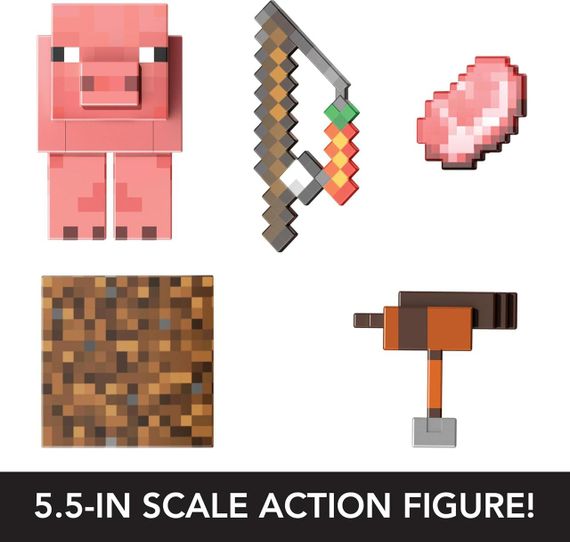 Фігурка Майнкрафт Свиня Оригінал Mattel Minecraft Pig з аксесуарами | Зображення 3