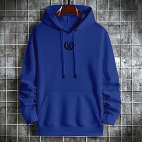 Мужской теплый худи на флисе с принтом Тризуб OC2233 цвет синий, размер M