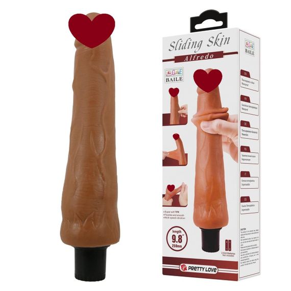 Вібратор реалістичний Baile Alfredo з рухомою шкірою, коричневий, 25 х 4 см Sex Aura