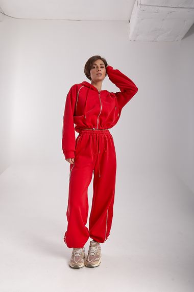 Вільний спортивний костюм з капюшоном - червоний цвет, M (є розміри) | Зображення 4