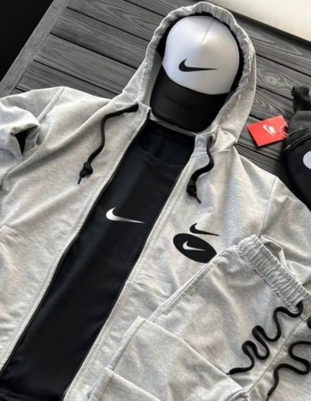 Комплект костюм  Nike + бананка та кепка колір сірий, чорний, білий | Зображення 2