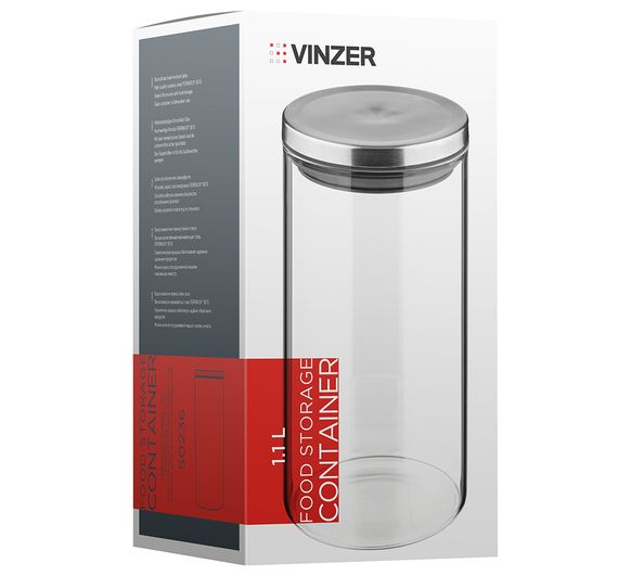 Стеклянная емкость для хранения сыпучих продуктов с крышкой Vinzer 1100 мл, банка для круп и специй 50236 | Зображення 2