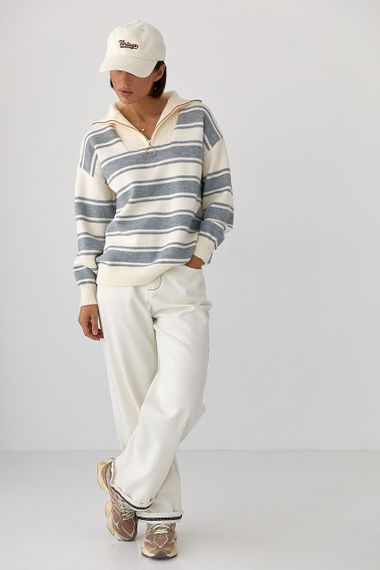 В'язаний светр із блискавкою на горловині - сірий цвет, ONE SIZE (є розміри) | Зображення 2